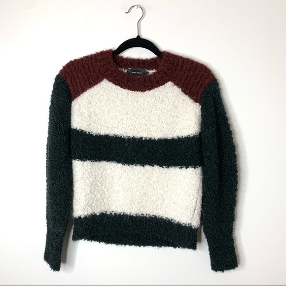 Isabel Marant Owel Colour Block Knit Sweater Ecru & Bottle Green Size US 34 - Picture 4 of 15